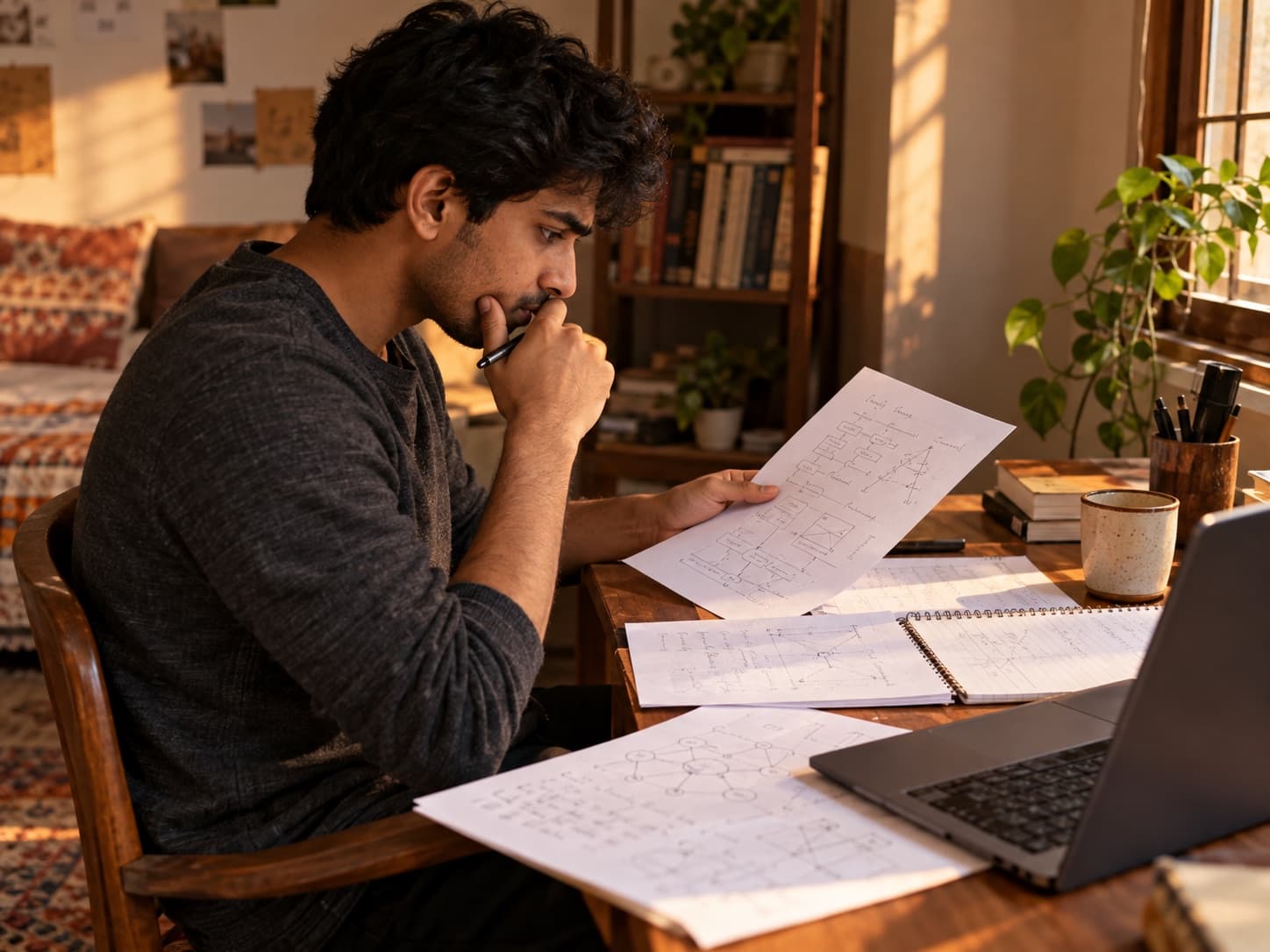 A person reviewing notes while preparing for an interview